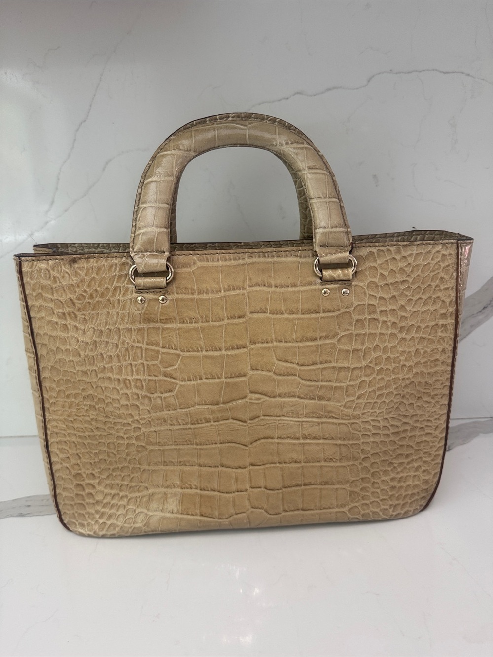 kate spade Beige Croc-Embossed Leather Satchel - Picture 3 of 15